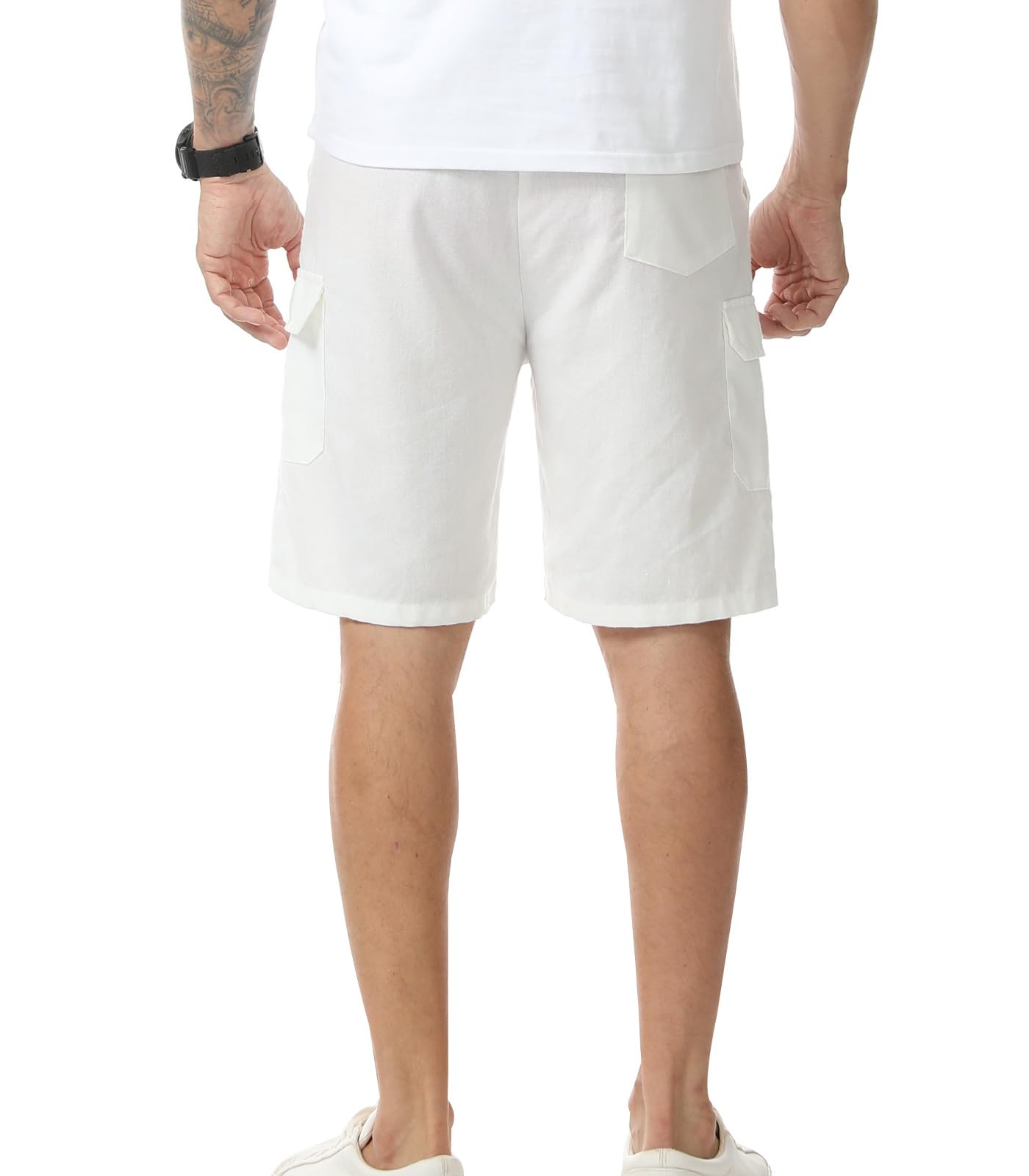 Bermudas Hombre Lino Verano Shorts Cargo Múltiples Bolsillos Cintura Elástica