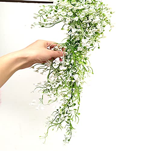 Righta Tech Artificial Flowers Babies Breath Flowers Hanging Plants Flowers Plastic Fake Ivy Vine Flowers Hanging Plants Fake Gypsophila Plants Flowers For Wedding Wall, Home Decorate 2Pcs White #TOP5