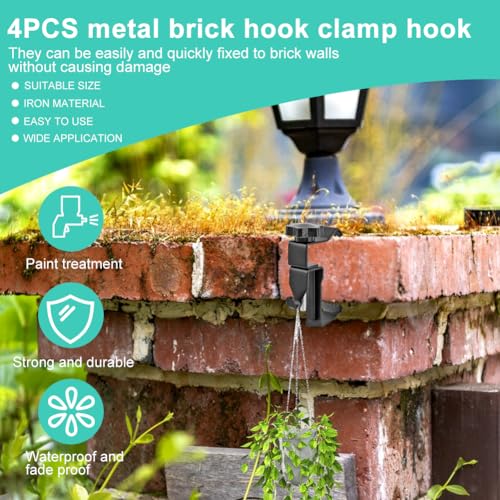 Image of 4PCS Brick Wall Clips Stainless Steel Brick Hooks Clamps,Brick Hanger Clips for Hanging Outdoor Pictures,1.77-3.14in Adjustable Brick Hangers No Drill Brick Wall Hangers