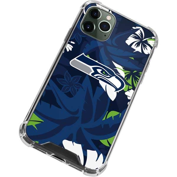 Skinit Clear Phone Case Compatible with iPhone 11 Pro Max - Officially Licensed NFL Seattle Seahawks Tropical Print Design