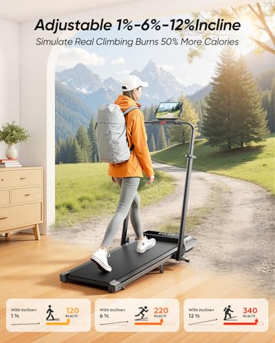 Image of Acezoe Walking Pad with 12% Incline & Height-Adjustable Handlebar, 5-in-1 Foldable Treadmill for Home & Office, Portable Under Desk Treadmill with LED Display & App Control