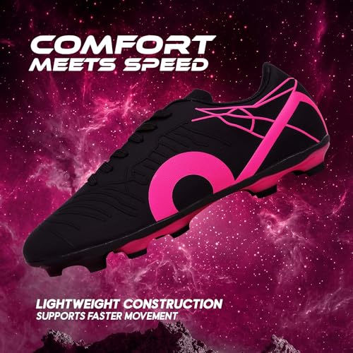 Image of Aivin Vantamor Football Shoes | Lightweight PU Synthetic Upper | Reinforced TPU Outsole | Cushioned Insole | Ribbed Surface for Enhanced Control | Aggressive Bladed Studs | Black Pink