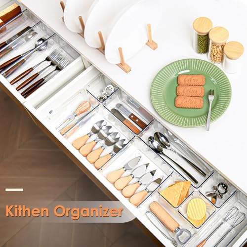 Image of UCRAVO 5Pcs Clear Plastic Drawer Organizers Set, Clear Drawer Organizers & Storage Bins for Makeup /Jewelry Vanity, Kitchen Or Office Desk. Bathroom