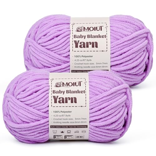 Image of Fluffy Chunky Yarn for Crocheting, Chenille Crochet Yarn 6 Super Bulky, 2 Pack of 87.9 yds /4.23 oz Baby Blanket Yarn, Soft Velvet Yarns for Knitting Amigurumi&DIY Crafts /Hats /Socks(2 Light Purple)