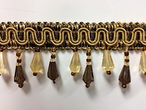 1.5" Crystal Beaded Fringe Trim. Tf-57/39-3 Aqua & Beige (Sold By The Yard) #TOP3