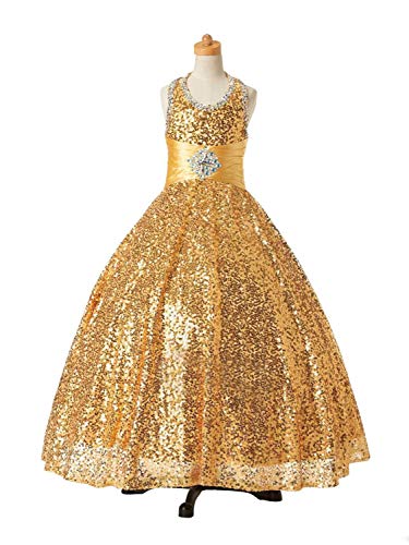 GZCYL Shining Girl Dresses Long Sequins Pageant Girls Dresses Halter Wedding Flower Toddler Gown3