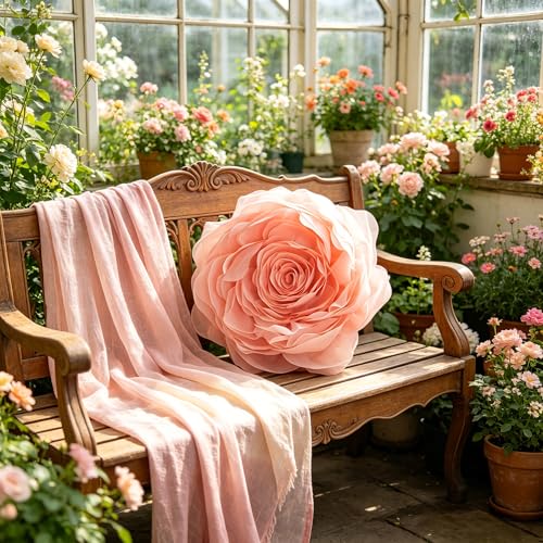 Image of JWH Decorative Flower Throw Pillow Covers Round Cushion, 14 Inch, Pink