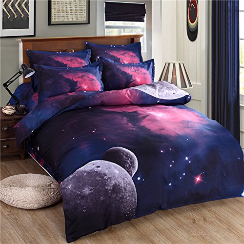 JUWENIN - Conjunto de ropa de cama cómodo y suave de 3 piezas, diseño de galaxia en 3D, 002, Doublé
