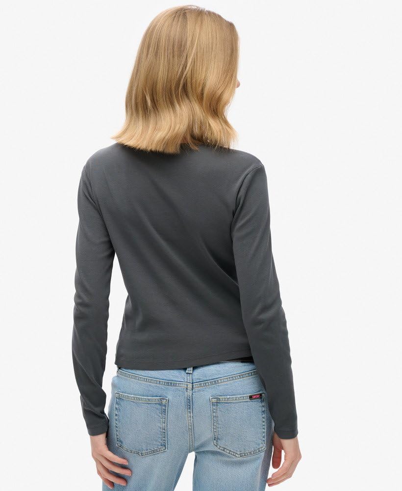 Superdry Damska koszulka z długim rękawem z drobnymi prążkami z dekoltem w kształcie litery U