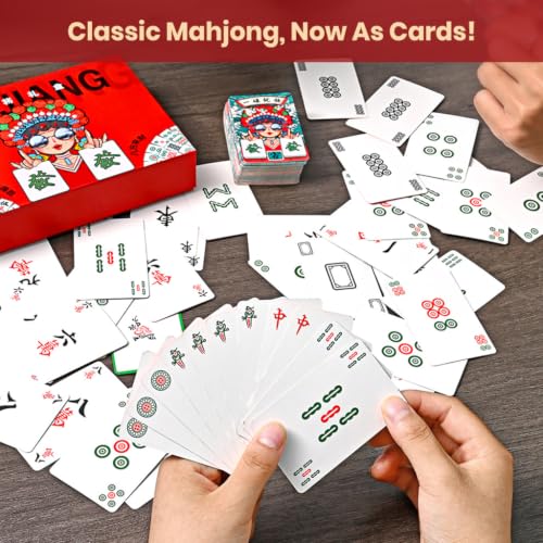 Image of PATPAT Card Games Mahjong Tiles Game Set with Cards Dice Chips Storage Box | Lightweight Portable Mahjong Game Set Board Games for Adults Family, Easy to Pack for Traveling, Camping and Vacation Group