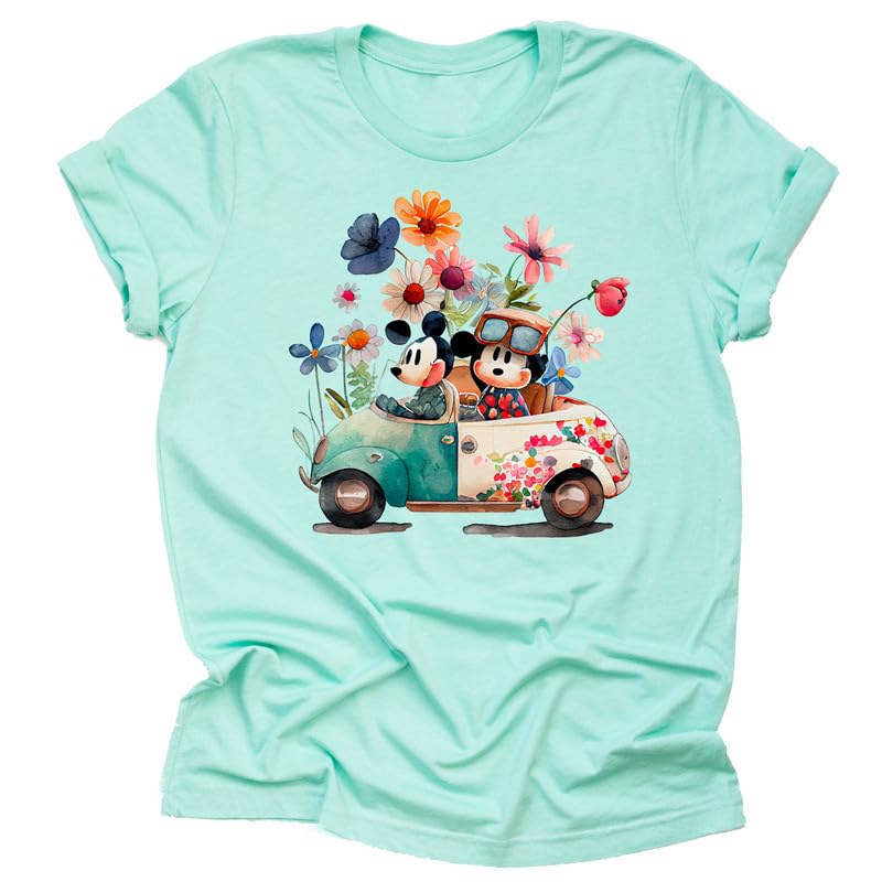 Mickey Springtime Floral Car Shirt, Epcot Flower and Garden Shirt Unisex Casual Short Sleeve