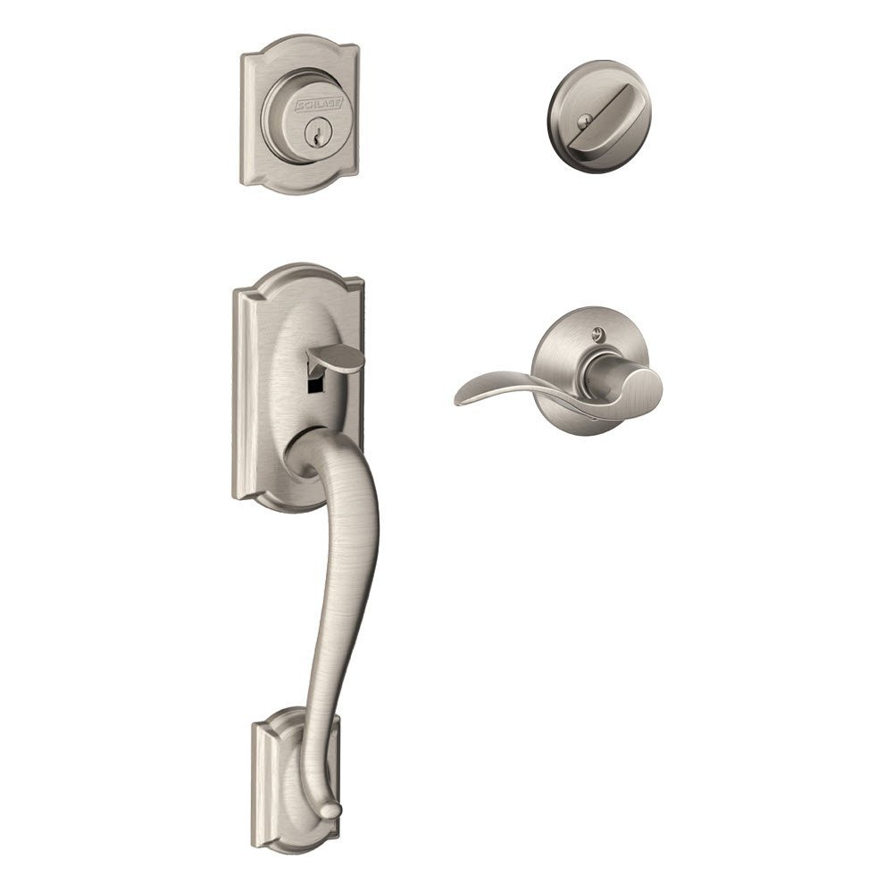 Lock Company Camelot Single Cylinder Handleset and Right Hand Accent Lever, Satin Nickel (F60 CAM 619 ACC RH)