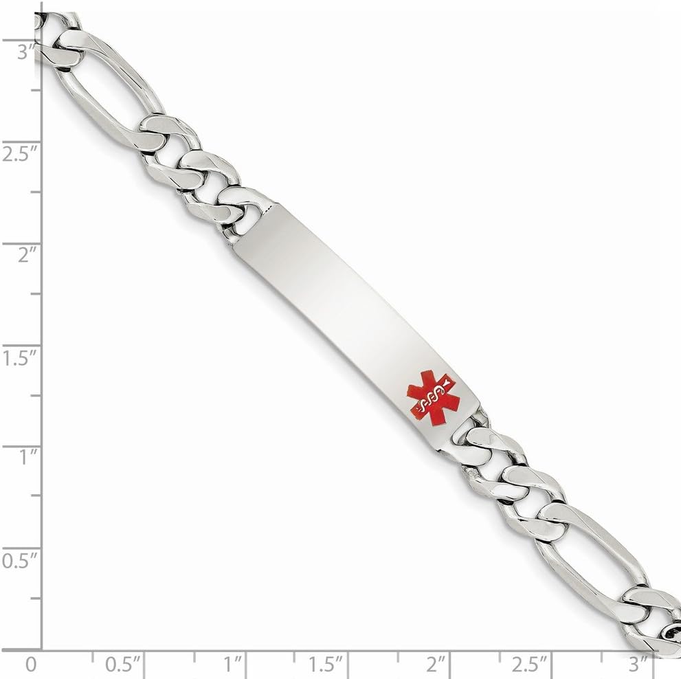 Solid Sterling Silver Polished Medical Figaro Anchor Link ID Bracelet