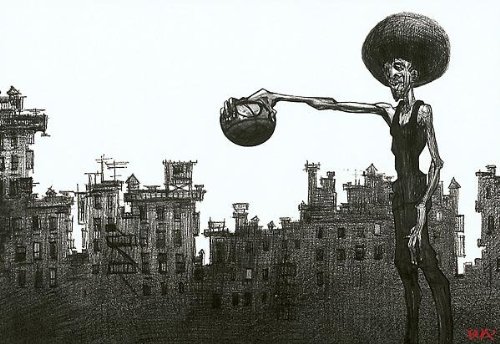Justin Bua - The Baller - Basketball Urban Ethnic Art Print Poster, 16x11