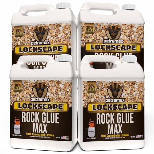 Petra Max Rock Glue for Landscaping, 4 Gal - Wide Coverage & Pet Safe Mulch Glue for Rocks - Lockdown Gravel/Pebbles/Stones - Sticky Clear Gravel Binder & Decomposed Granite Stabilizer - Best Gravel