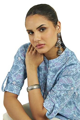 Image of Soch Women Blue Cotton Printed Tunic