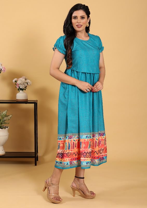 Image of RITIJYA Zipless Feeding Kurtis & Dresses for Women | Zipless Maternity Wear Gown Pregnancy Dress for Nursing Mothers | Viscose Rayon | Stylish & Comfortable | S to 4XL | Washable & Durable