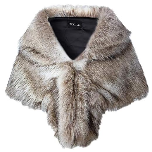 Caracilia Women Luxury Faux Fur Shawl Wrap Stole Cape For Wedding Fox Fur S CA95 Fox White / Brown