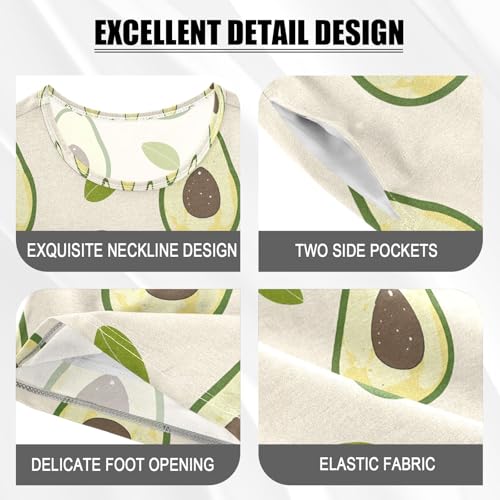 ALAZA Avocado Leaves Pajamas Set Short Sleeve Cotton Sleepwear Summer Pjs 2 Piece 5-14Y4