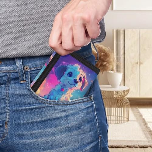 Galaxy Puppy Tweens for Girls Wallets for Kids 12-14 Cute Little Girls Trifold Wallet Purple Aesthetic Leather Wallets for Coin Cash Storage Small Purse4