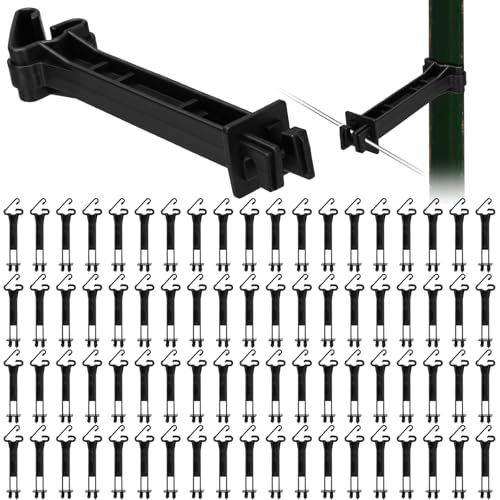 Image of Pangda 200 Pcs 5 inch Snap Type Insulator Electric Fence T Post Insulators Extended Snug Fitting T Post Electric Fence Wire Clips for Agricultural and Ranchers (Black)