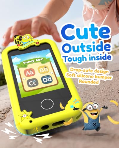 Image of KOKODI Kids Smart Phone Toys, Minions Collab Birthday Gifts Idea for 3 4 5 6 7 8 Year Old Boys, Touchscreen HD Digital Dual Video Camera, Preschool Learning Toy for Kids 3-5 Travel Trip Activity