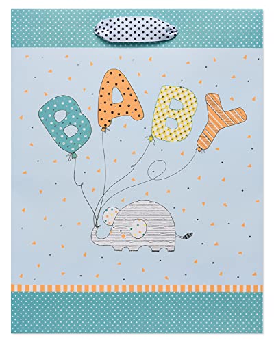 Image of Papyrus 13 inch Large Gift Bag - Designed by House of Turnowsky (Elephant with Balloons) for Baby Showers, Baby Sprinkles, New Baby, Baptisms, Christenings and All Baby Occasions (1 Bag)