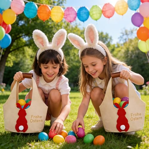 2 Stück Osterkörbchen Mit Henkel, Ostertüten zum Befüllen, Osterkorb Kinder für Geschenken Partyzubehör, Ostern Filztaschen Osterdeko Bastelsachen Deko (Braun)