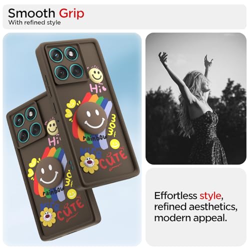 Image of Pikkme Back Cover for Motorola Moto Edge 60 5G / Moto Edge 60 Fusion 5G | Soft Silicone| Cute Rainbow Smile & 3D Cartoon Flower Design | Shockproof Raised Camera Protection Bumper Case (Brown)