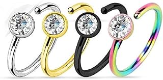 BodyJewelryOnline Nose Piercing Hoop with Jewel 4 Pack 20g
