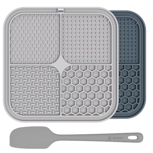 Image of ChefAide 2 Pack Lick Mat for Dogs,Cats,Upgraded 8.5x8.5 inches Licking Mats with Suction Cups,Slow Feeder Licking Pad for Anxiety Relief and Boredom Reducer,Suitable for Dog Training (Khaki+Dark Gray)