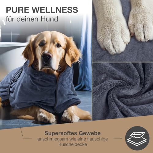 FLUFFINO Hundebademantel Dunkelblau Gr. S | Soft, saugstark, waschbar, schnell trocknend | Tierhandtuch + Klettverschluss | Badetuch Kleiner Hund + Katze | Haustierzubehör