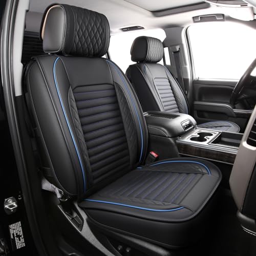 Image of JOJOBAY Chevy Silverado Seat Covers,GMC Sierra Seat Covers,Custom Fit 2007-2026 1500 2500HD 3500HD Crew Double Extended Regular Cab,LT LZT RST Trail Boss(Front Pair,Black Blue)