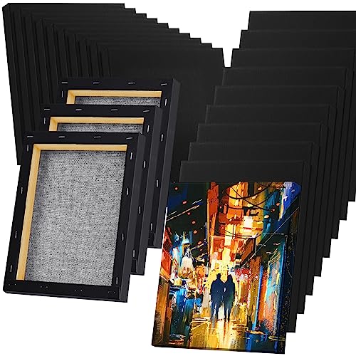 Thenshop 20 tele nere, tele allungate per pittura, forniture per pittura artistica nera, 226,8 g, tripla adescamento, 100% cotone (20 x 25 cm