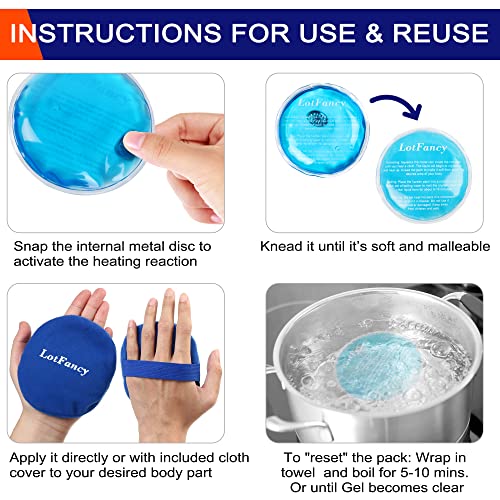 Lotfancy Reusable Hand Warmer, 10 Click Activated Heat Packs And 2 Wraps, Gel Heating Pad, Instant Hot Cold Therapy Compress For Pain Relief, Outdoor & Portable Size #TOP7