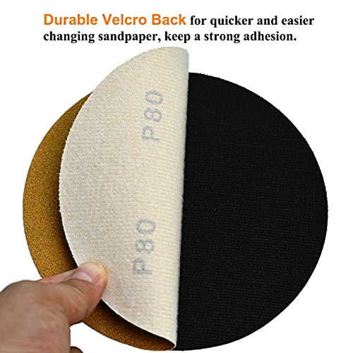Image of 6-Inch No-Hole Hook and Loop Sanding Discs 80-Grit, Random Orbital Sandpaper for Automotive and Woodworking, 100-Pack