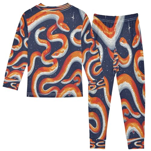 Pajama Sets Long Sleeve Orange Snake Pattern Soft Comfy Sleepwear 2 Piece PJS 3-8T3