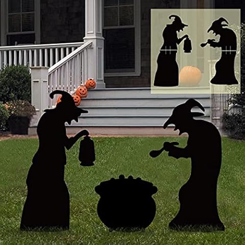 Ivenf Witch Halloween Decorations Outdoor, 2 Large Black Witches with Cauldron, Scary Silhouette Yard Signs with Stakes, Corrugated Plastic, Waterproof Lawn Decorations for Kids Family Home Party Cover
