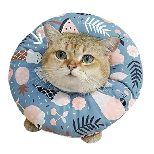 愛玩動物飼養管理士推奨!エリザベスカラー Sサイズ推奨体重1.5?3キロまで 猫用 猫 ソフト 柔らかい素材でストレス軽減 手術後 舐め防止 サイズ調整可能 猫柄 術後ケア 避妊去勢手術 ペット用 犬 猫 (アイスクリーム, S)