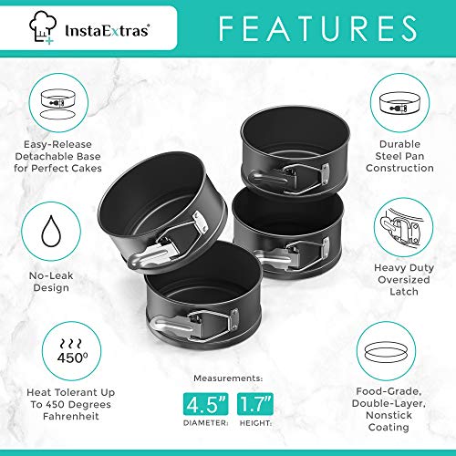 4-Inch Springform Cake Pan Set - Pack Of 4 4.5In Round Steel Baking Pans, Small Spring Form Nonstick Tin With Leakproof Removable Metal Bottom For Four Inch Smash Cake, Individual Pie, Mini Cheesecake #TOP1