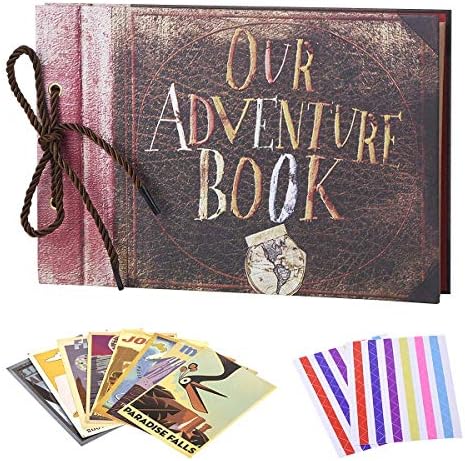 LINKEDWIN Our Adventure Book, Up Scrapbook Album with Movie Themed Postcards, Wedding and Anniversary Photo Album, Memory Keepsake, 11.6 x 7.5 inch, 80 Pages (Light Brown Pages)