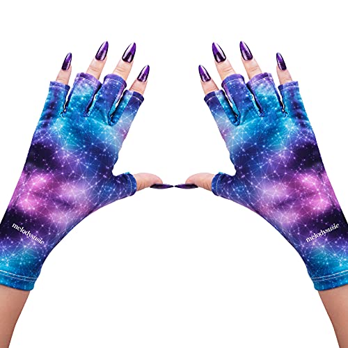 MelodySusie Protection UV Glove for Nail Lamp, Professional UPF50+ Gel Manicure Gloves, Starry Night Nail Art Skin Care Fingerless Gloves Protect Hands from UV Harm,Party Cosplay Holiday Costume…