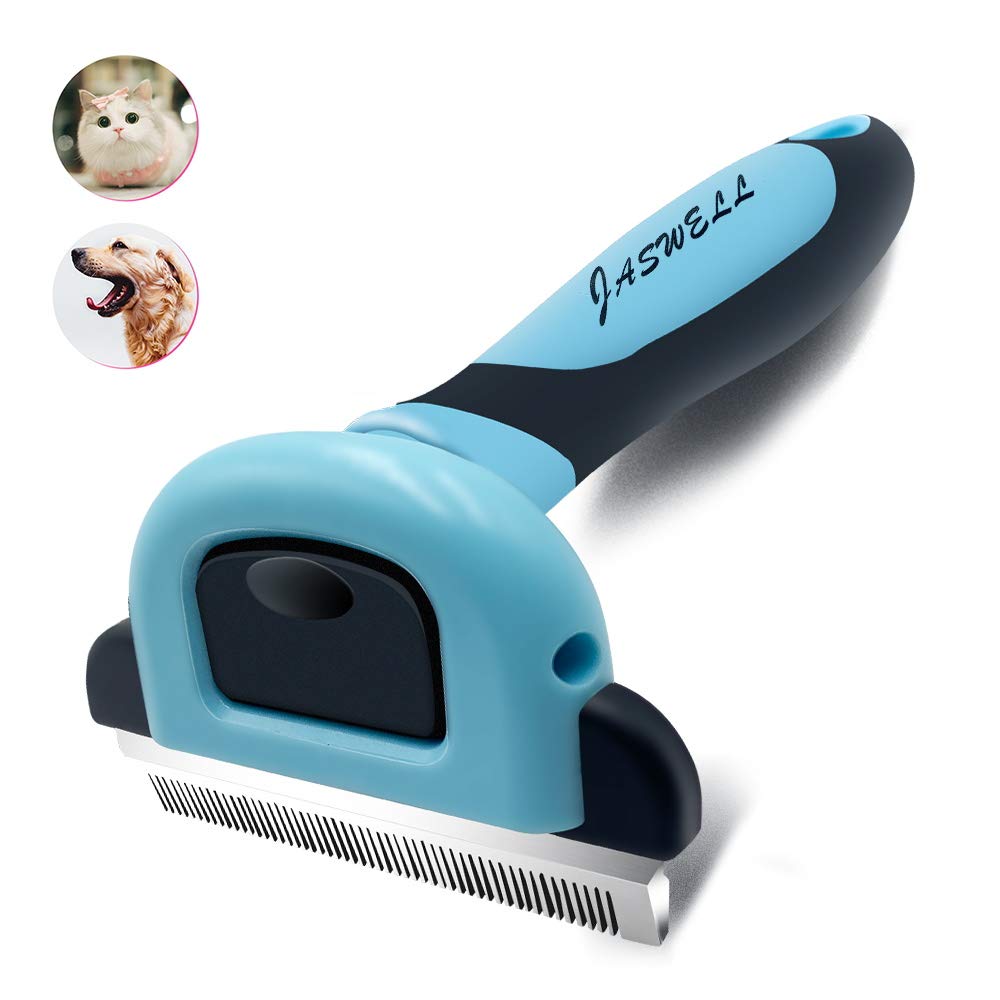 JASWELL Pet Hair Shedding Tool for Dogs and Cats Dog Grooming Tool Effectively Reduces Shedding by UP to 95% Professional Deshedding Brush (M, Blue)