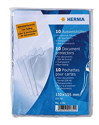 HERMA 1332 Ausweishülle transparent, 10 Stück, Impfpass Hülle für alten Impfausweis Impfbuch, Ausweishalter zum Schutz für Sparbücher Dokumente im DIN A6 Format, Plastik Kartenhüllen Schutzhüllen Set