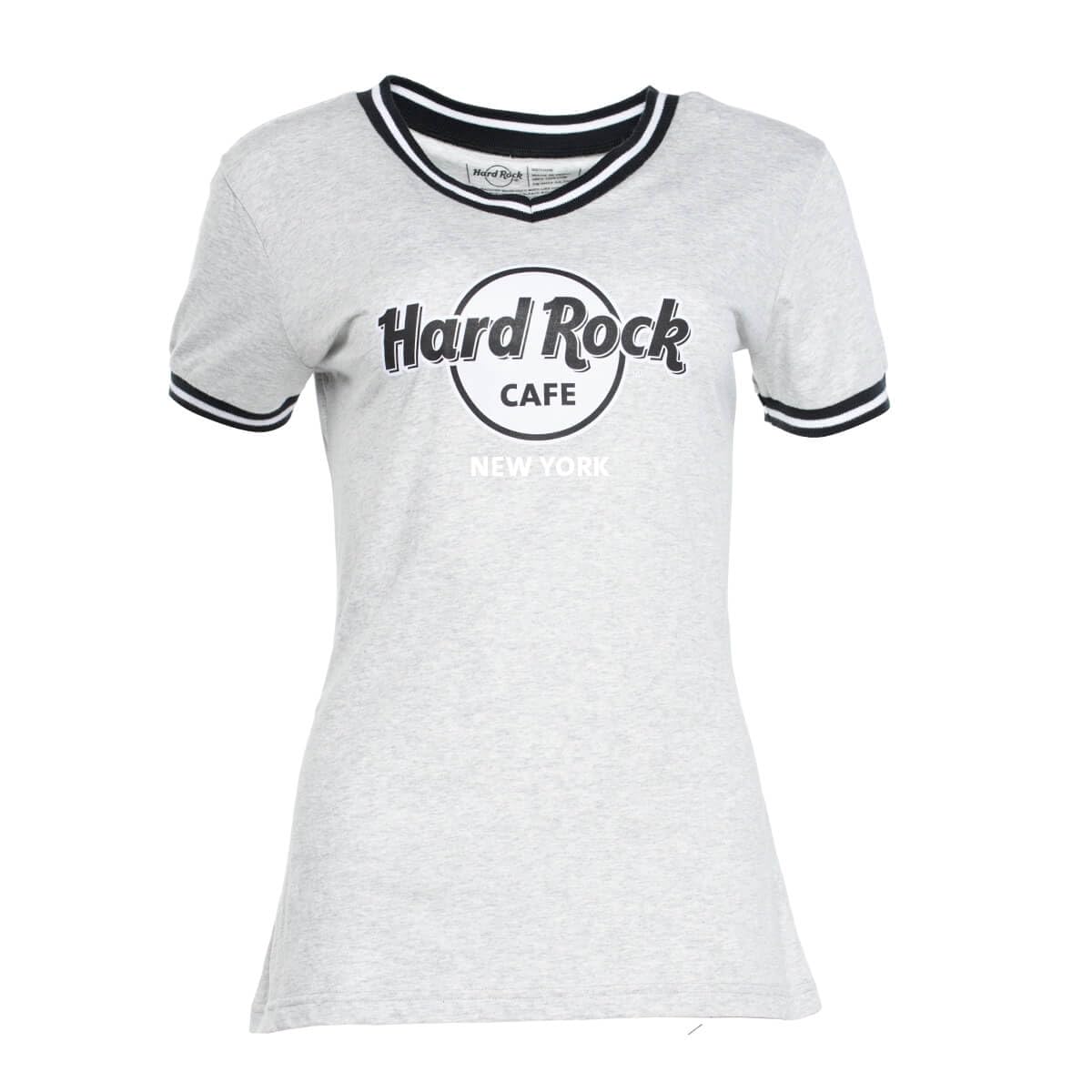 Hard RockWomen's Logo Ribbed Vneck Ringer Tee Grey