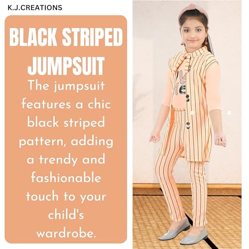 Image of K.J.CREATIONS -Black Striped Jumpsuit |Shrug with jacket | for girl /kids Trendy Clothing