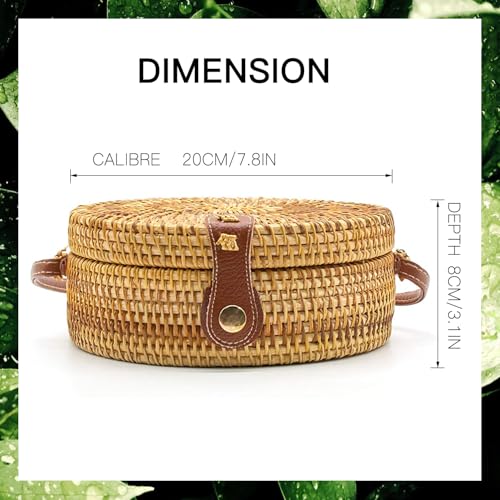 AOLIDA Rattan Bag Handwoven Round Bag Natural Chic Crossbody Handbag Circle Boho Bag for Holiday Dating Beach3