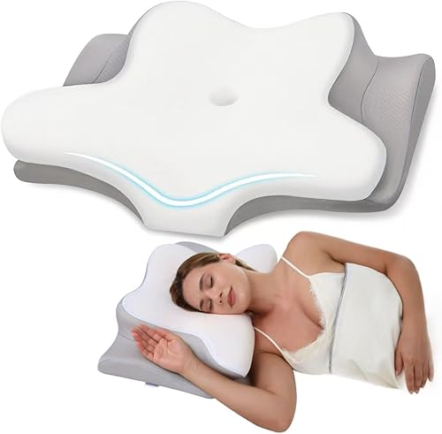 Almohada ortopédica para el cuello, almohada de espuma viscoelástica para aliviar el dolor cervical, funda de seda de hielo refrescante, diseño