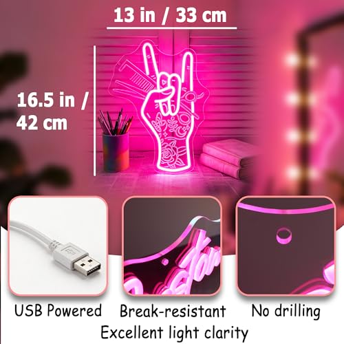 Image of Pink Neon Sign Led Neon Lights Signs for Wall Decor USB Powered Led Signs for Room Decoration-Scissor Hand