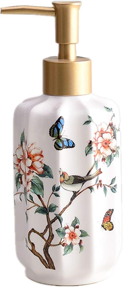 Floral Dish Hand Soap Dispenser Pump Liquid Lotion Bottle Bathroom Kitchen White